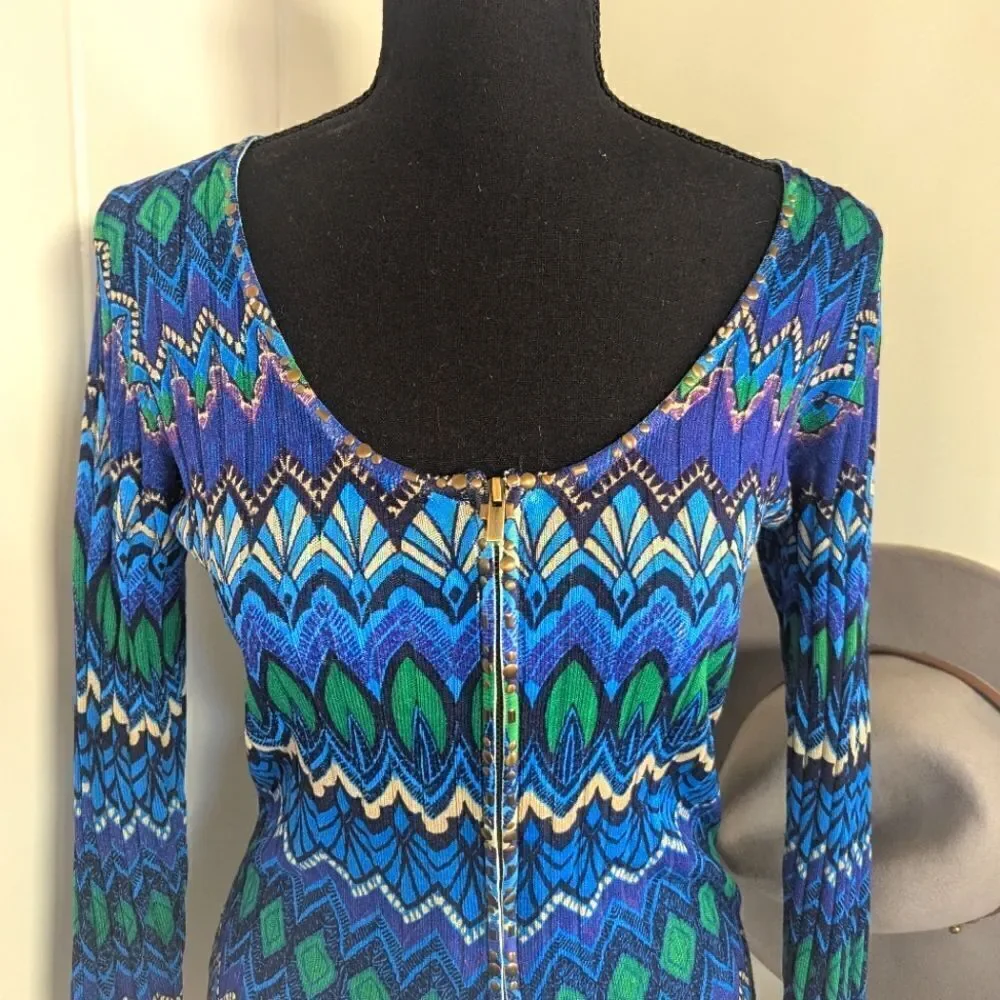 Cache Studded Zip Up Top S Maximalist 90s Y2K Art Deco Rebel Punk Glam Rock